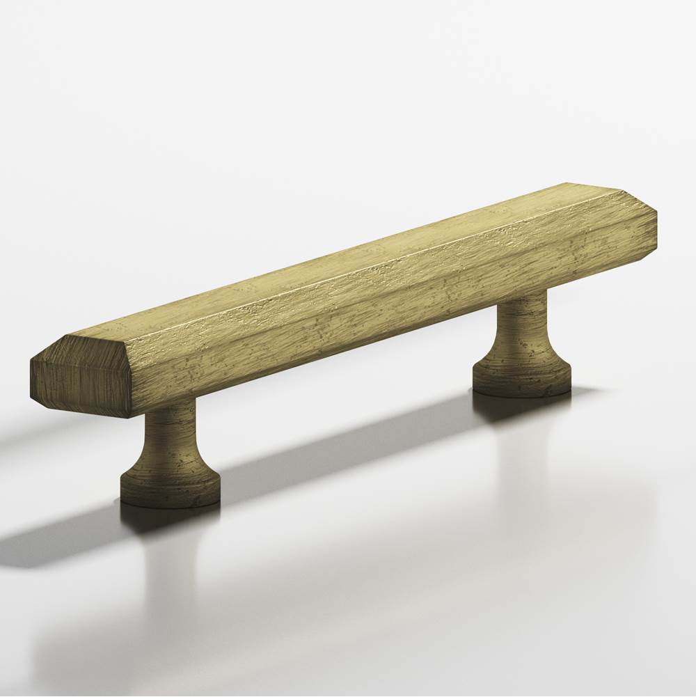 Colonial Bronze - 4'' center-to-center, 6'' overall, 0.75 x 0.5'' Rectangular, beveled Cabinet Pull with flared posts hand finished in Distressed Antique Brass - Distressed Antique Brass