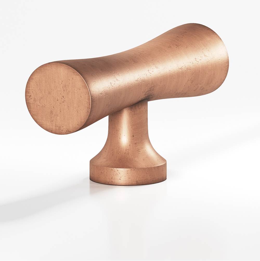 Colonial Bronze - 2'' overall, 0.625'' max diameter Hourglass, T Cabinet Knob with flared post hand finished in Distressed Antique Copper - Distressed Antique Copper