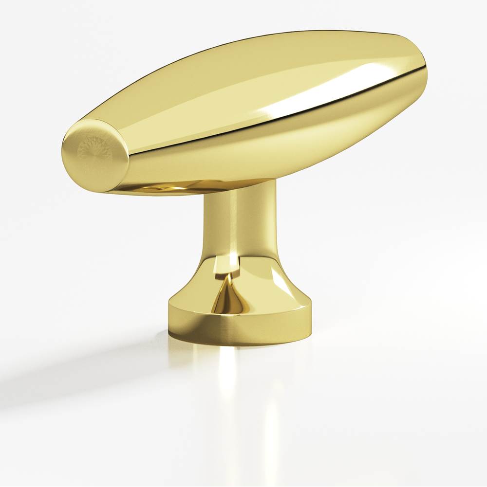 Colonial Bronze - 2'' overall, 0.625'' max diameter Cigar, T Cabinet Knob with flared post hand finished in Unlacquered Polished Brass - Unlacquered Polished Brass