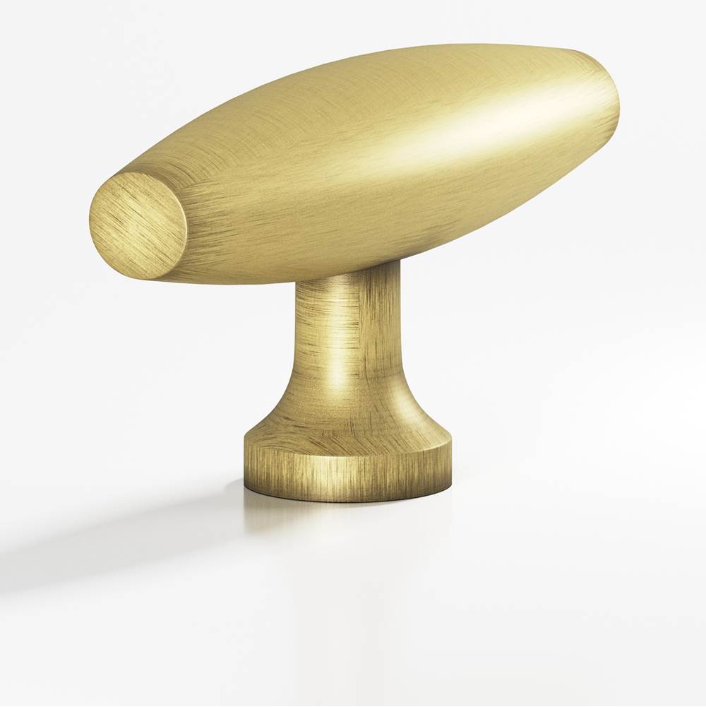 Colonial Bronze - 2'' overall, 0.625'' max diameter Cigar, T Cabinet Knob with flared post hand finished in Matte Antique Satin Brass - Matte Antique Satin Brass