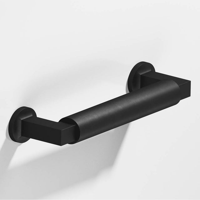 Colonial Bronze - 8'' center-to-center, 8.75'' overall, 0.625'' diameter Gropius-style Cabinet Pull, Door Pull with flared feet hand finished in Matte Satin Black and Matte Satin Black - Matte Satin Black,Matte Satin Black