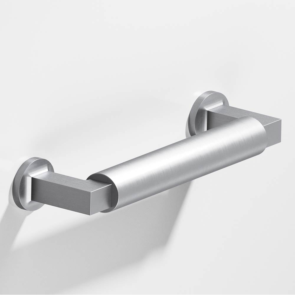 Colonial Bronze - 1'' diameter custom length Gropius-style Pull with flared feet hand finished in Matte Satin Chrome and Matte Satin Chrome - Matte Satin Chrome,Matte Satin Chrome