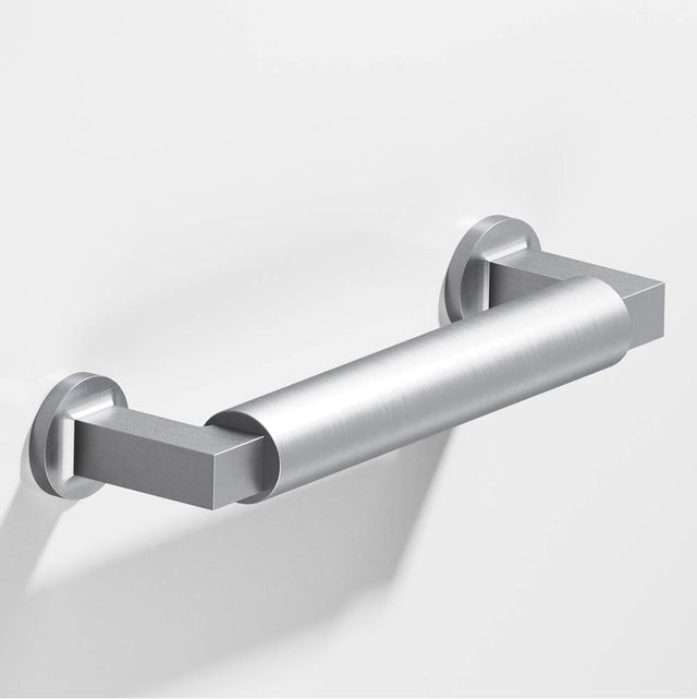 Colonial Bronze - 1'' diameter custom length Gropius-style Pull with flared feet hand finished in Matte Satin Chrome and Matte Satin Chrome - Matte Satin Chrome,Matte Satin Chrome