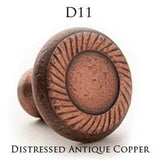 Leather Accented Round Cabinet Knob With Straight Post, Matte Antique Satin Brass x Luster Leather Steel Blue Leather