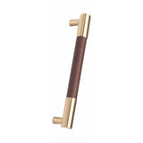 Colonial Bronze - Leather Accented Round Appliance Pull, Door Pull, Shower Door Pull, Towel Bar With Straight Posts, Weathered Brass x Napoli Pitch Brown Leather - Weathered Brass