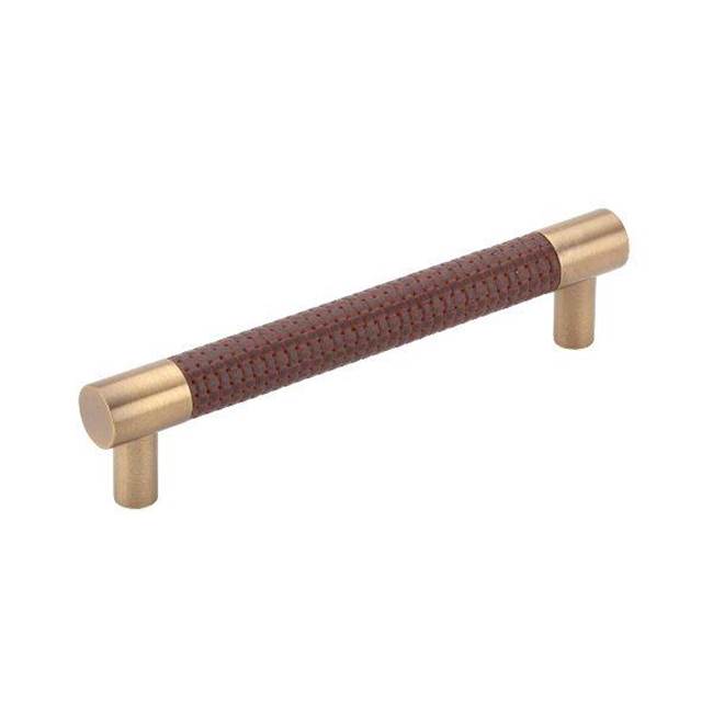 Colonial Bronze - Custom Length, Leather Accented Round Pull With Straight Posts, Weathered Brass x Shagreen White Leather - Weathered Brass