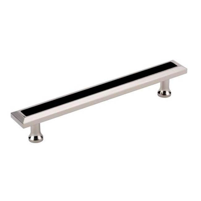 Colonial Bronze - Leather Accented Rectangular, Beveled Cabinet Pull With Flared Posts, Weathered Brass x Luv-A-Bull Darkest Blue Leather - Weathered Brass