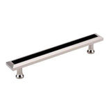 Colonial Bronze - Leather Accented Rectangular, Beveled Cabinet Pull With Flared Posts, Weathered Brass x Shagreen Ink Leather - Weathered Brass
