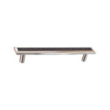 Colonial Bronze - Leather Accented Rectangular, Beveled Appliance Pull, Door Pull, Shower Door Pull With Straight Posts, Weathered Brass x Napoli Pitch Brown Leather - Weathered Brass