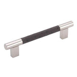 Colonial Bronze - Leather Accented Round Cabinet Pull, Door Pull, Shower Door Pull With Rectangular Posts, Unlacquered Polished Brass x Pinseal Pitch Brown Leather - Unlacquered Polished Brass