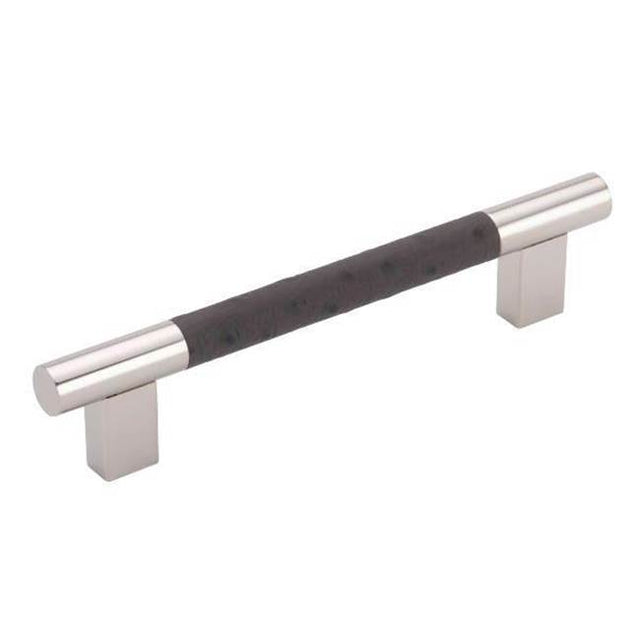 Colonial Bronze - Leather Accented Round Cabinet Pull, Appliance Pull, Door Pull, Shower Door Pull With Rectangular Posts, Matte Satin Black x Shagreen White Leather - Matte Satin Black