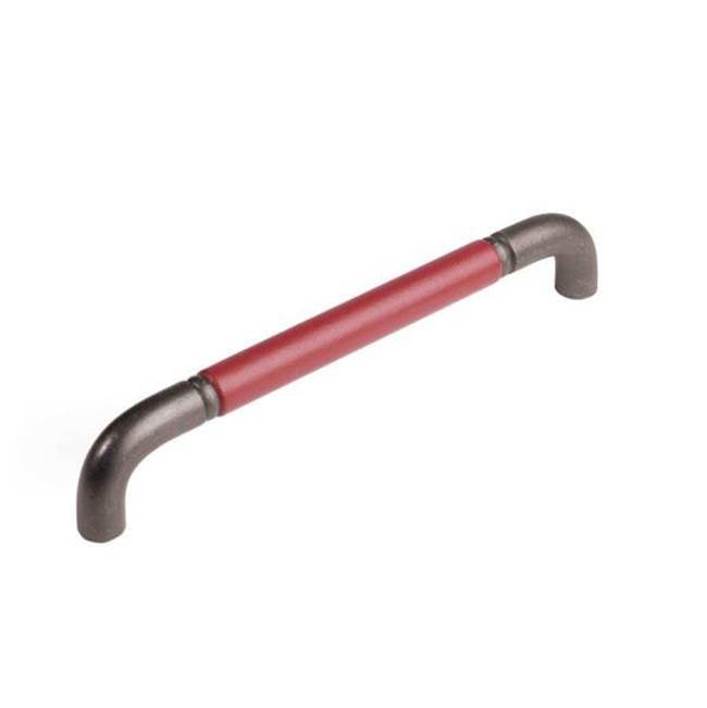 Colonial Bronze - Leather Accented Wire Cabinet Pull, Appliance Pull, Door Pull, Shower Door Pull, Satin Nickel x Woven Cherry Royale Leather - Satin Nickel