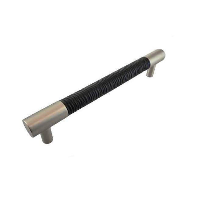 Colonial Bronze - Leather Accented Round Appliance Pull, Door Pull, Shower Door Pull With Straight Posts, Matte Graphite x Cashmere Calf Dusky Pink Leather - Matte Graphite