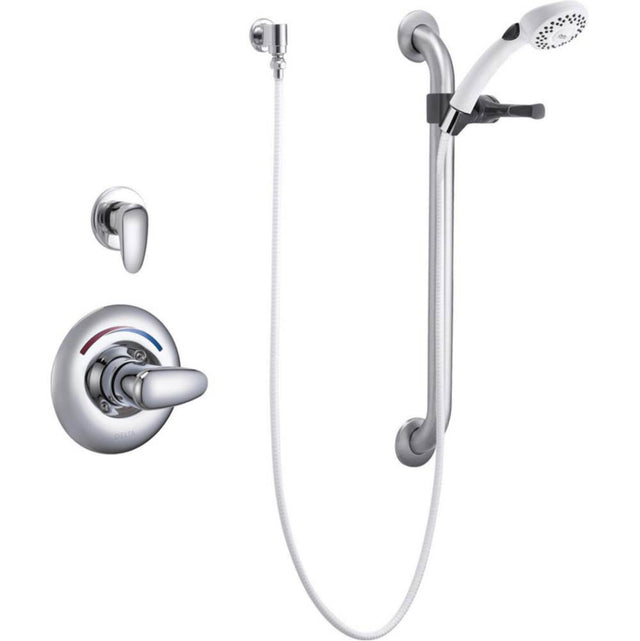 Delta Commercial - Commercial T13H: Universal Dual Shower Trim, Diverter, Hand Shower, and Grab Bar - Chrome