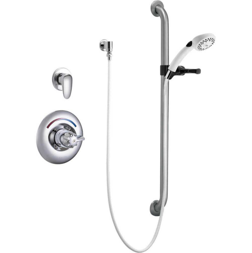 Delta Commercial - Commercial T13H: Universal Dual Shower Trim, Diverter, Hand Shower, and Grab Bar - Chrome