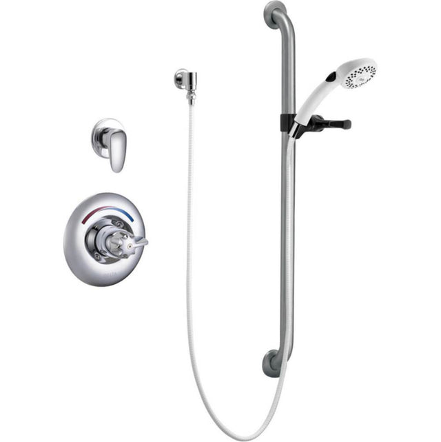 Delta Commercial - Commercial T13H: Universal Dual Shower Trim, Diverter, Hand Shower, and Grab Bar - Chrome
