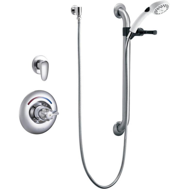 Delta Commercial - Commercial T13H: Universal Dual Shower Trim, Diverter, Hand Shower, and Grab Bar - Chrome