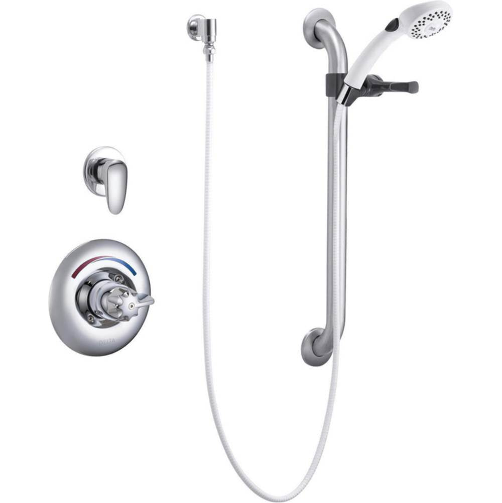 Delta Commercial - Commercial T13H: Universal Dual Shower Trim, Diverter, Hand Shower, and Grab Bar - Chrome