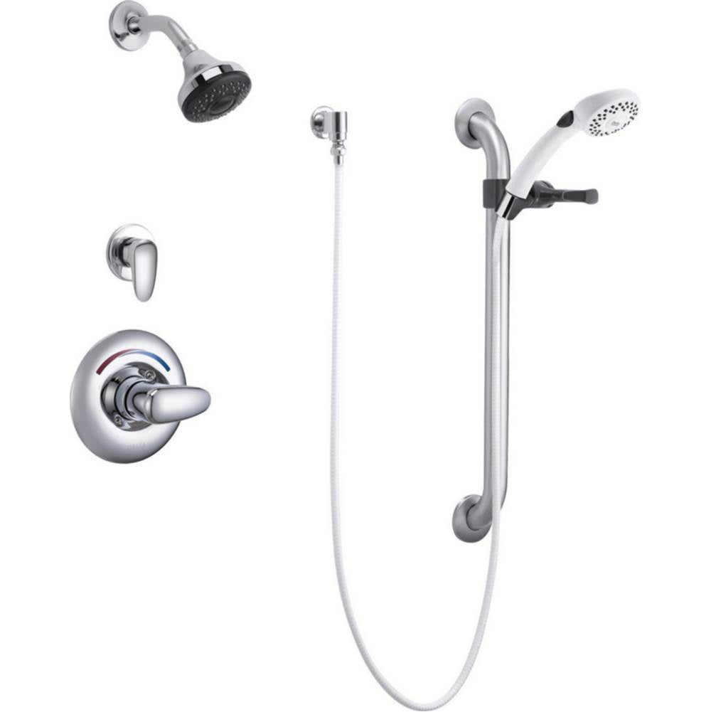 Delta Commercial - Commercial T13H: Universal Dual Shower Trim, Diverter, Hand Shower, and Grab Bar - Chrome