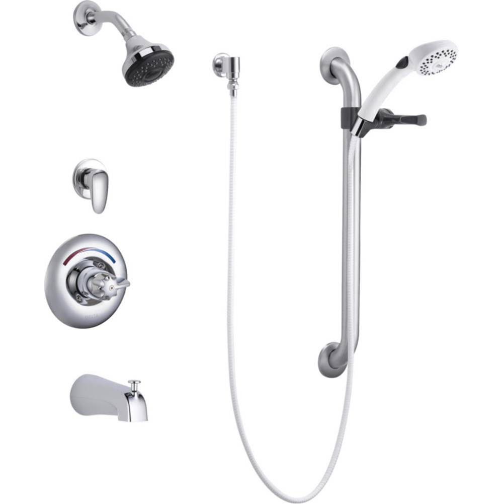 Delta Commercial - Commercial T13H: Monitor 13 Series Tub and Dual Shower Trim, Diverter, Hand Shower and Grab Bar - Chrome
