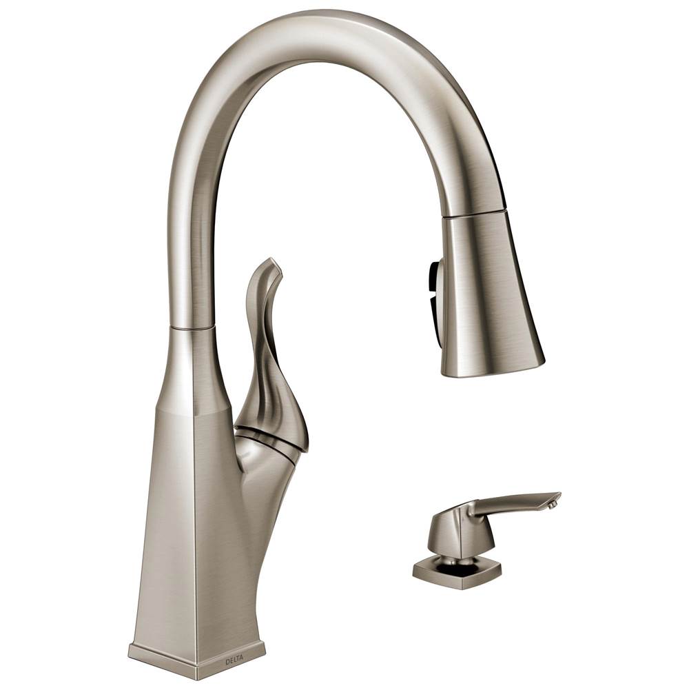 Delta Faucet - CantrallE Single Handle Pull-Down Kitchen Faucet with Soap Dispenser and ShieldSpray Technology - Spotshield Stainless