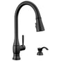 Delta Faucet - HazelwoodE Single Handle Pull-Down Kitchen Faucet with Soap Dispenser and ShieldSpray Technology - Matte Black