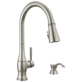 Delta Faucet - HazelwoodE Single Handle Pull-Down Kitchen Faucet with Soap Dispenser and ShieldSpray Technology - Spotshield Stainless