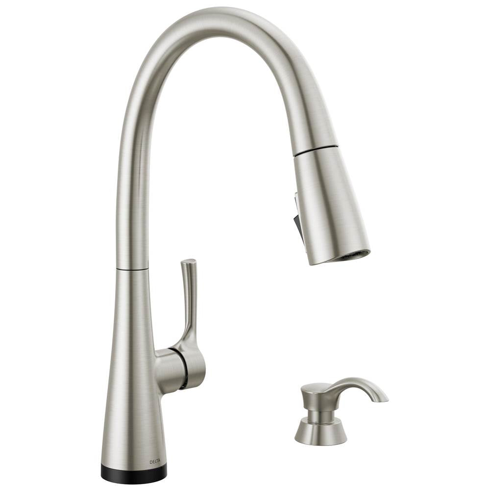Delta Faucet - AUBURNE Single Handle Pull-Down Kitchen Faucet with Soap Dispenser and Touch2O Technology - Spotshield Stainless