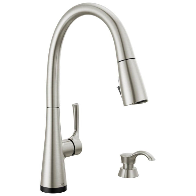Delta Faucet - AUBURNE Single Handle Pull-Down Kitchen Faucet with Soap Dispenser and Touch2O Technology - Spotshield Stainless