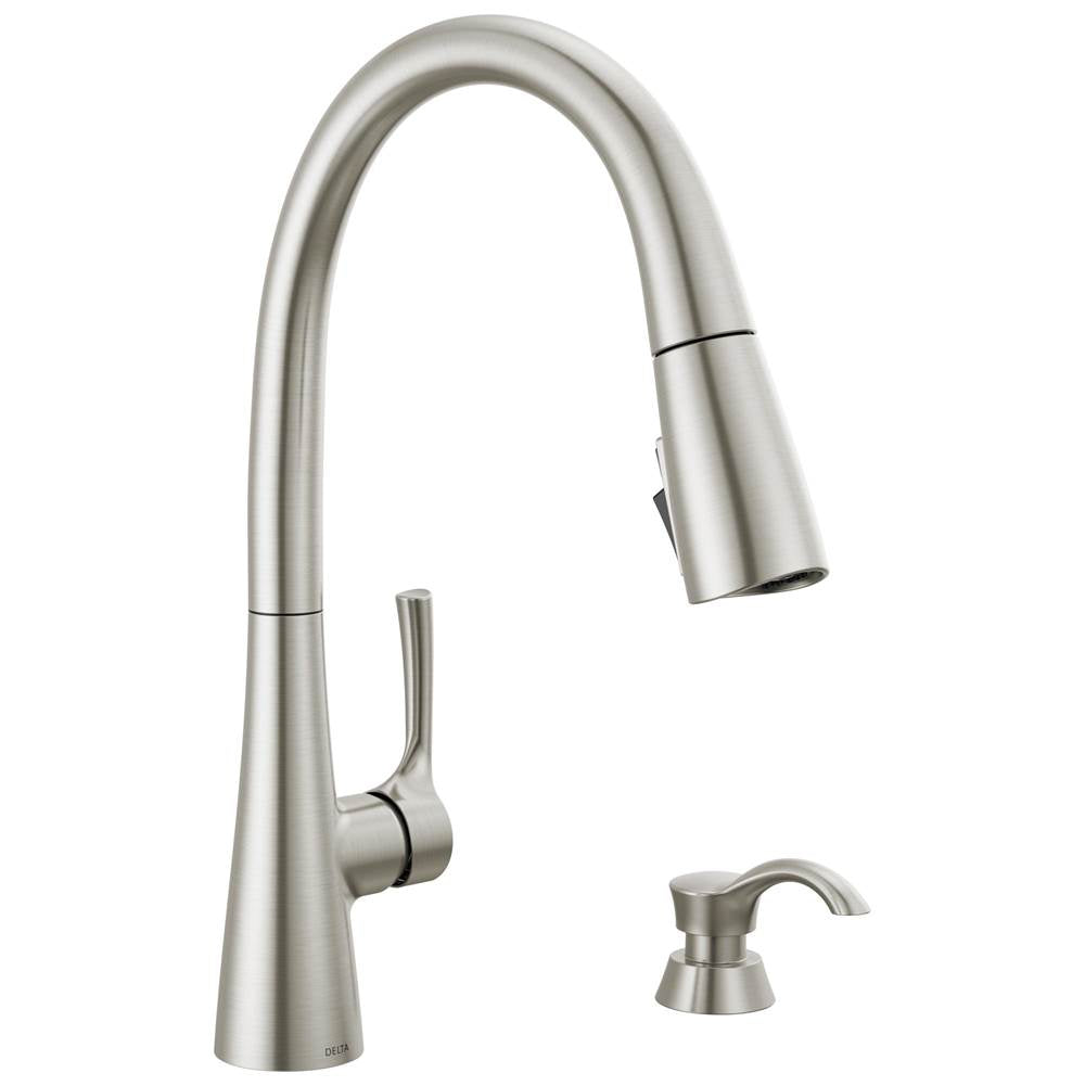 Delta Faucet - AuburnE Single Handle Pull-Down Kitchen Faucet with Soap Dispenser and ShieldSpray Technology - Spotshield Stainless