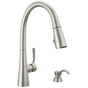 Delta Faucet - AuburnE Single Handle Pull-Down Kitchen Faucet with Soap Dispenser and ShieldSpray Technology - Spotshield Stainless