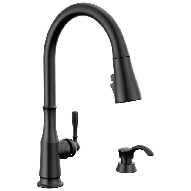 Delta Faucet - CaperteeE Single Handle Pull-Down Kitchen Faucet with Soap Dispenser and ShieldSpray Technology - Matte Black
