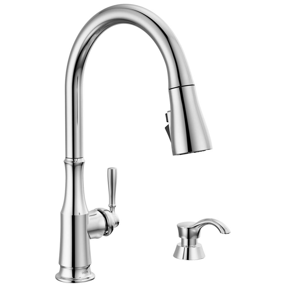 Delta Faucet - CaperteeE Single Handle Pull-Down Kitchen Faucet with Soap Dispenser and ShieldSpray Technology - Chrome