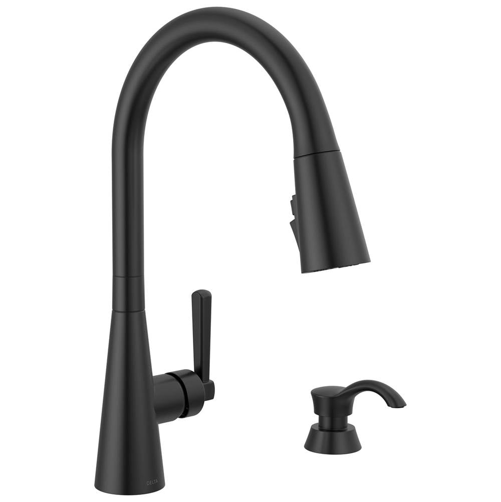 Delta Faucet - BoydE Single Handle Pull-Down Kitchen Faucet with Soap Dispenser and ShieldSpray Technology - Matte Black