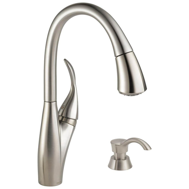 Delta Faucet - Berkley Single Handle Pull-down Kitchen Faucet with MagnaTite and Soap Dispenser - Spotshield Stainless