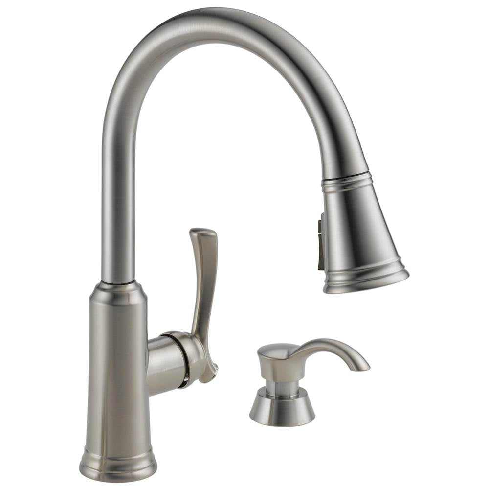Delta Faucet - Lakeview Single Handle Pull-Down Kitchen Faucet with Soap Dispenser and ShieldSpray Technology - Stainless