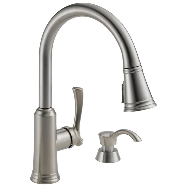 Delta Faucet - Lakeview Single Handle Pull-Down Kitchen Faucet with Soap Dispenser and ShieldSpray Technology - Stainless