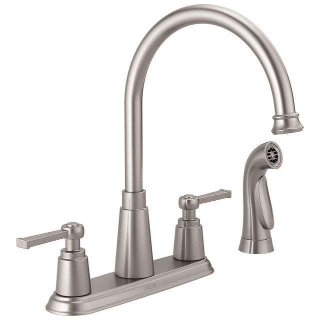 Delta Faucet - Emmett Two Handle Kitchen Faucet with Spray - Spotshield Stainless
