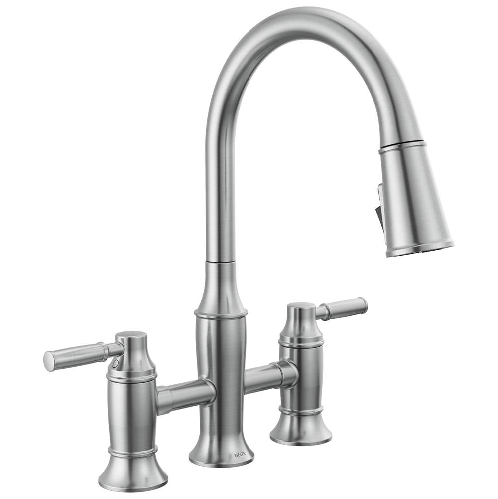 Delta Faucet - RenaldiE Two Handle Pull-Down Bridge Kitchen Faucet - LumicoatÂ® Arctic Stainless