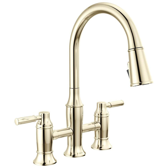 Delta Faucet - RenaldiE Two Handle Pull-Down Bridge Kitchen Faucet - LumicoatÂ® Polished Nickel