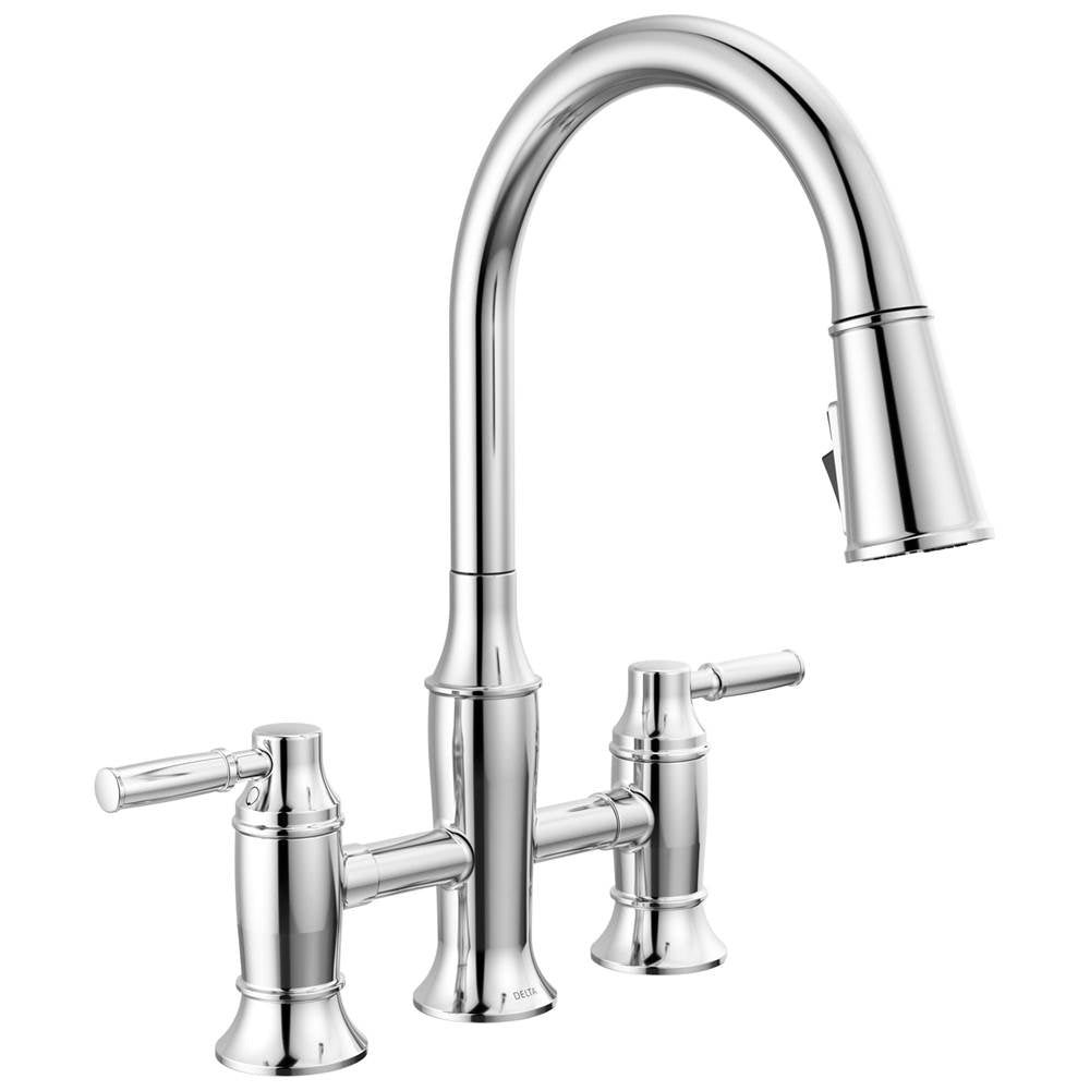 Delta Faucet - RenaldiE Two Handle Pull-Down Bridge Kitchen Faucet - LumicoatÂ® Chrome
