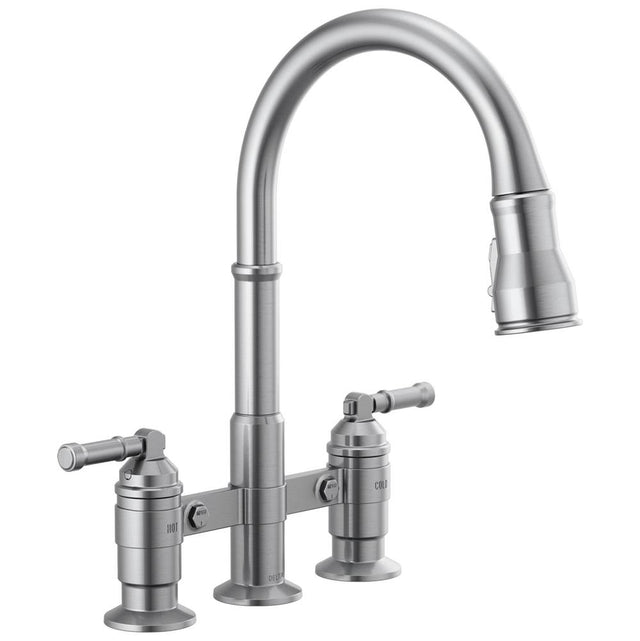 Delta Faucet - BroderickE Two Handle Pull-Down Bridge Kitchen Faucet - Arctic Stainless