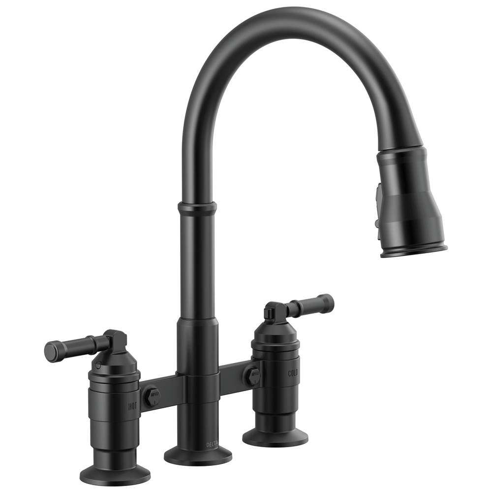 Delta Faucet - BroderickE Two Handle Pull-Down Bridge Kitchen Faucet - Matte Black