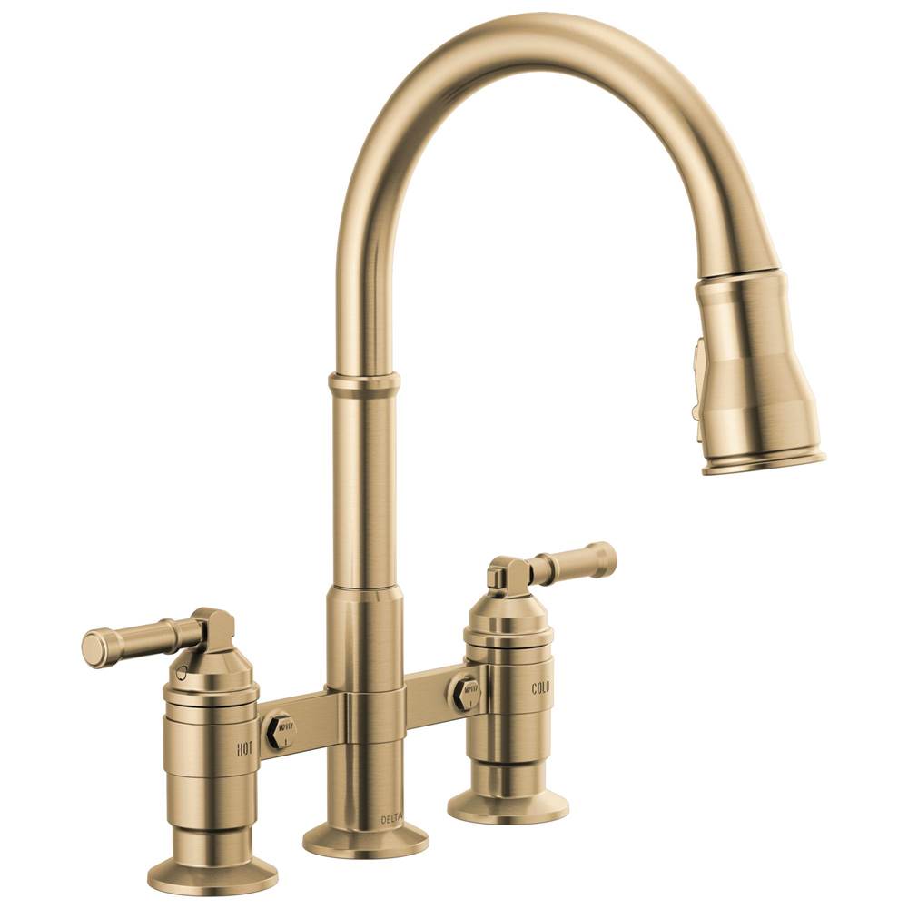 Delta Faucet - BroderickE Two Handle Pull-Down Bridge Kitchen Faucet - Champagne Bronze