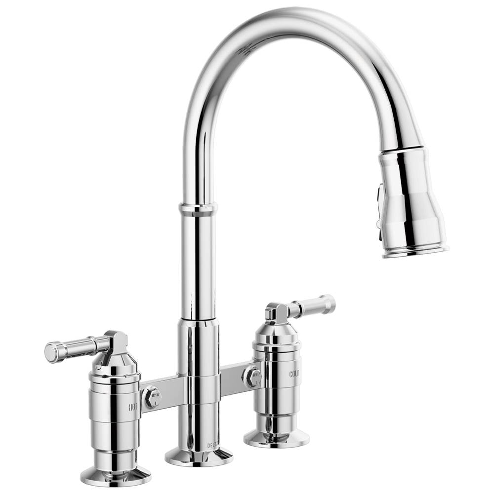 Delta Faucet - BroderickE Two Handle Pull-Down Bridge Kitchen Faucet - Chrome