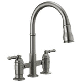 Delta Faucet - BroderickE Two Handle Pull-Down Bridge Kitchen Faucet - Black Stainless