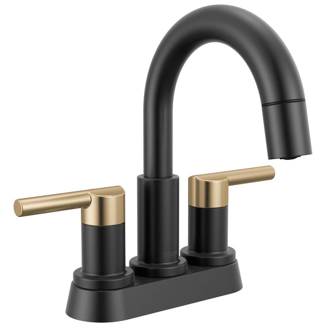 Delta Faucet - NicoliE Two Handle Centerset Pull-Down Bathroom Faucet - Matte Black / Champagne Bronze
