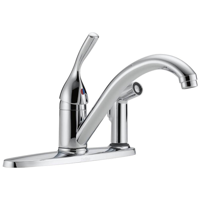 Delta Faucet - 134 / 100 / 300 / 400 Series Single Handle Kitchen Faucet with Integral Spray - Chrome