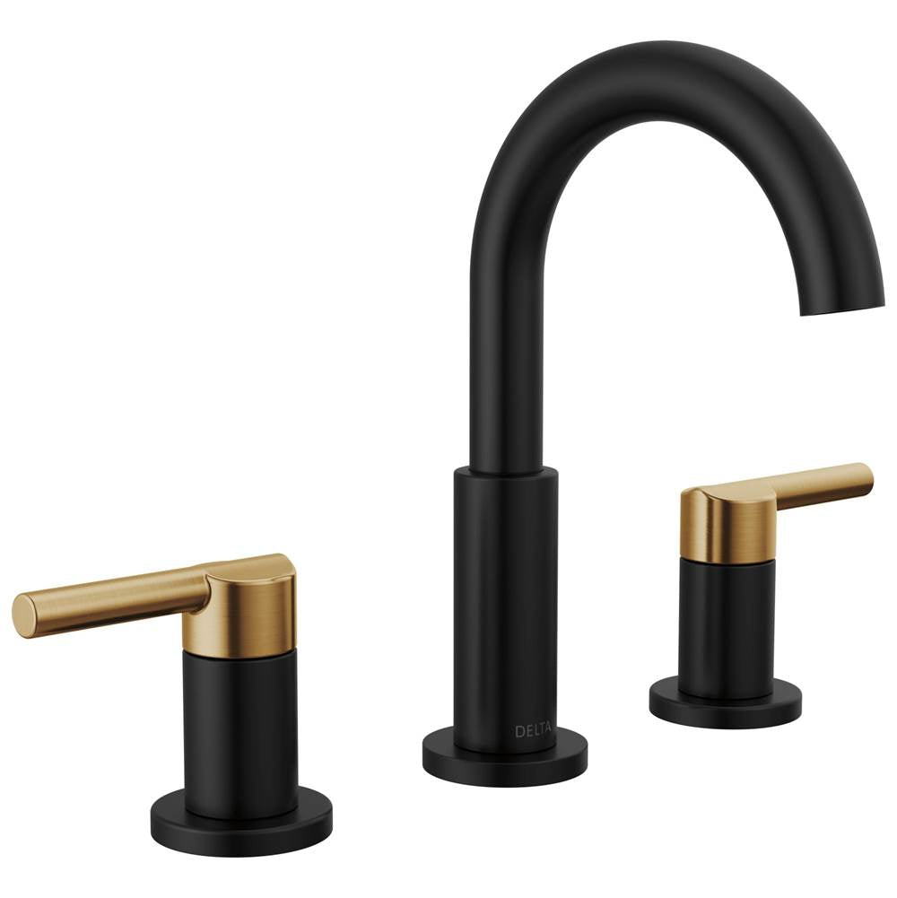 Delta Faucet - NicoliE Two Handle Widespread Bathroom Faucet - Matte Black / Champagne Bronze