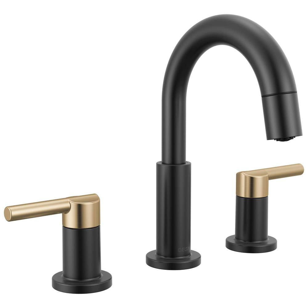 Delta Faucet - NicoliE Two Handle Widespread Pull-Down Bathroom Faucet - Matte Black / Champagne Bronze